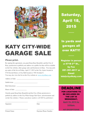 Katy City-Wide Garage Sale Registration Form