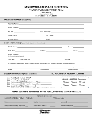 Mishawaka Youth Activity Registration Form
