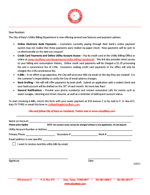 City of Katy Utility Billing E-Bill Enrollment Form
