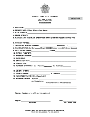 St. Kitts and Nevis Visa Application Form