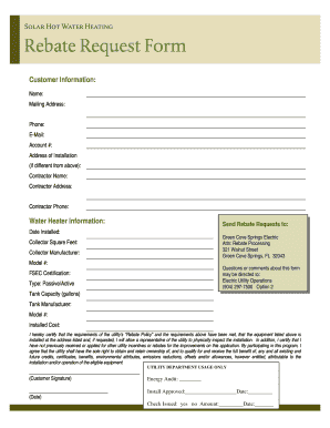 Solar Water Heater Rebate Request Form