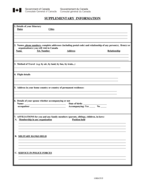 Canada Travel Itinerary Form