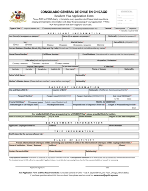 Formulario de Solicitud de Visa de Residencia de Chile