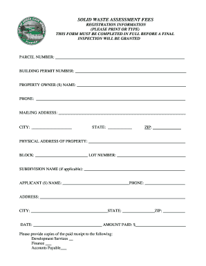 Solid Waste Assessment Fee Registration Form