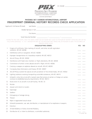 Phoenix Sky Harbor Airport Fingerprint Criminal History Check Application