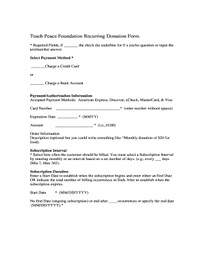 Teach Peace Foundation Recurring Donation Form
