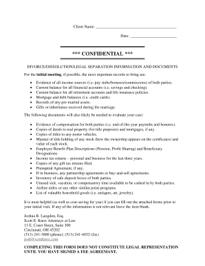 Divorce Information and Documents Form
