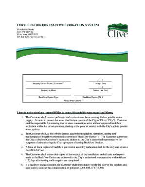 Certification for Inactive Irrigation System