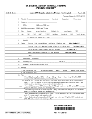 General Orthopedic Admission Orders