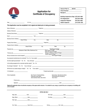 Certificate of Occupancy Application