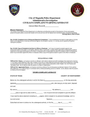 Texas Civilian Complaint Warning/Affidavit