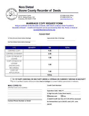 Boone County Marriage Copy Request Form