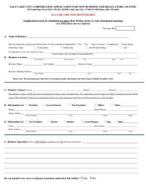 Salt Lake City Business License Application