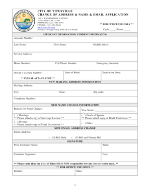 City of Titusville Change of Address and Name Application