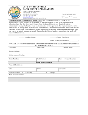 City of Titusville Bank Draft Application
