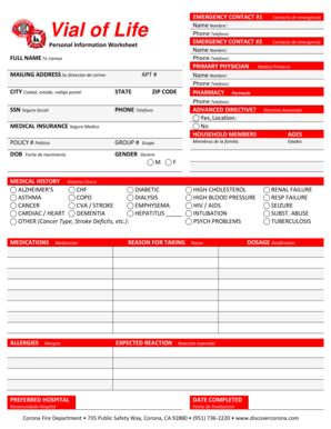 Formulario de contacto de emergencia e información médica