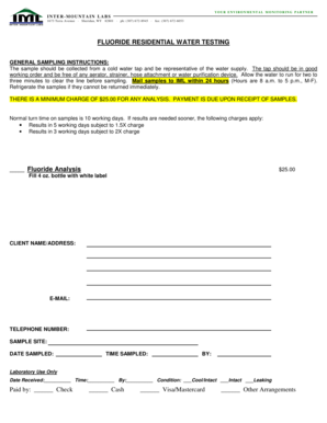Fluoride Residential Water Testing Form
