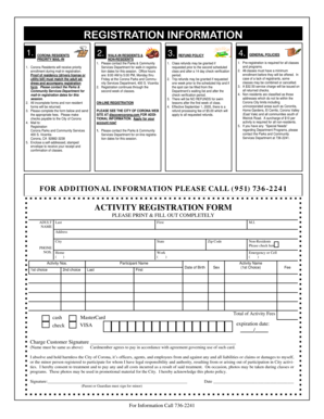Corona Resident Activity Registration Form