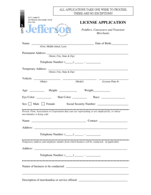 Peddlers License Application