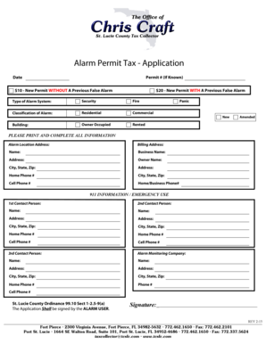 Alarm Permit Tax Application