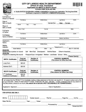 Texas Birth or Death Record Application