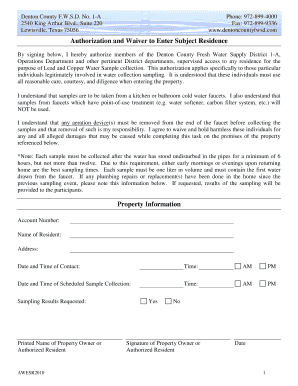 Denton County Water Sample Collection Authorization