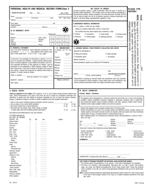 Class 3 Boy Scouts of America Health and Medical Record Form