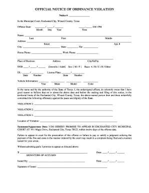 Official Notice of Ordinance Violation