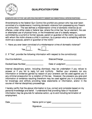 Deputy Sheriff or Correctional Officer Qualification Form