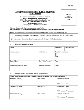 Fillable Online saage edu APPLICATION FORM FOR SAA GLOBAL EDUCATION ...