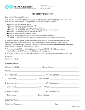 Health Advantage PCP Selection Letter
