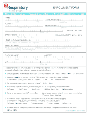 Respiratory Education Program Enrollment Form