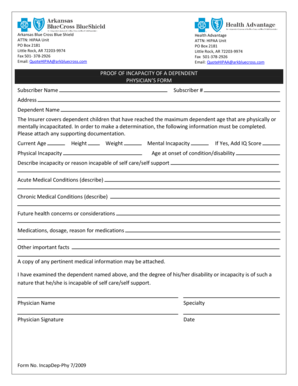 Proof of Incapacity of a Dependent Physician Form