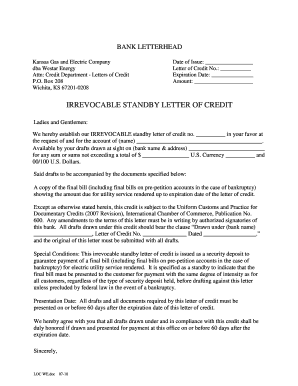 Irrevocable Standby Letter of Credit