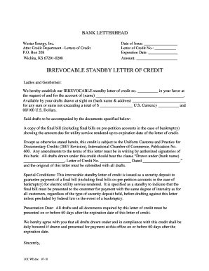 Irrevocable Standby Letter of Credit