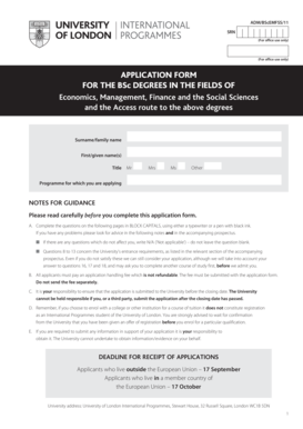 BSc Degree Application Form