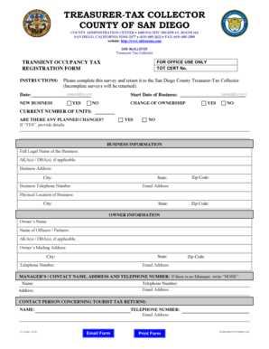 San Diego Transient Occupancy Tax Registration Form