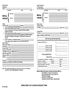 Mobilehome Tax Clearance Request Form