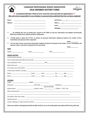 Canadian Rodeo Member History Form