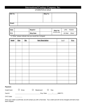 Overstock Sale Order Form
