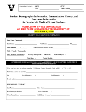 Vanderbilt Medical School Student Health Form