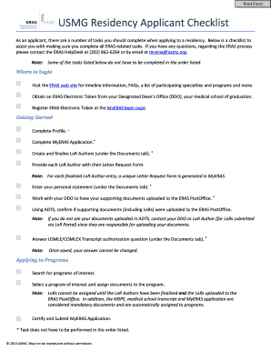 USMG Residency Applicant Checklist
