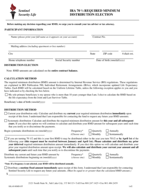 Sentinel IRA 70 ½ Required Minimum Distribution Election