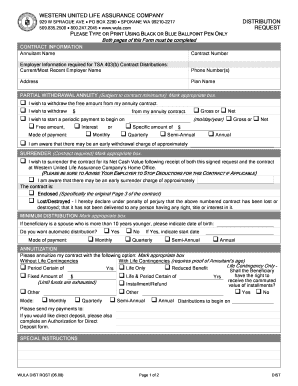 Western United Life Annuity Distribution Request Form