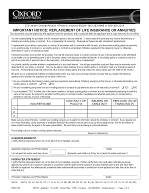 Life Insurance Replacement Notice