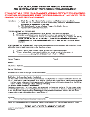 Notice of Withholding on Periodic Payments