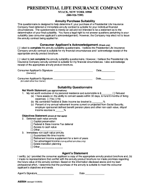 Annuity Purchase Suitability Form