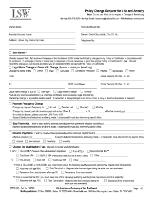 Policy Change Request for Life and Annuity