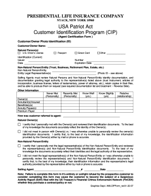 USA Patriot Act Customer Identification Program Form