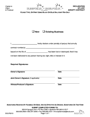 Declaration of Lost Annuity Contract